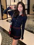Women Collar Cardigan With Mini Pleated Skirts Sets